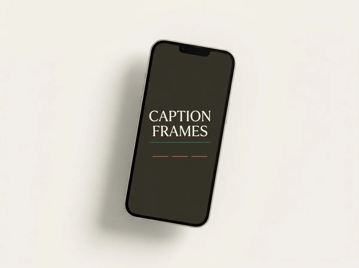 Phone mockup reading Caption Frames with three blank fields